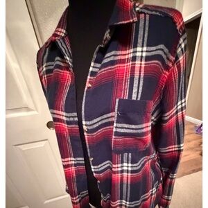 Hollister Red, Navy and White Plaid Button Shirt